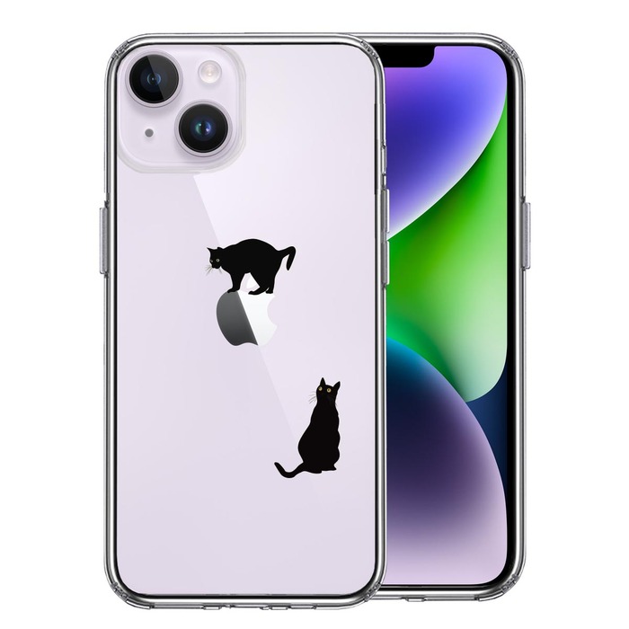 iPhone14 ケース クリア 猫 りんご制覇 いいな スマホケース 側面ソフト 背面ハード ハイブリッド -0