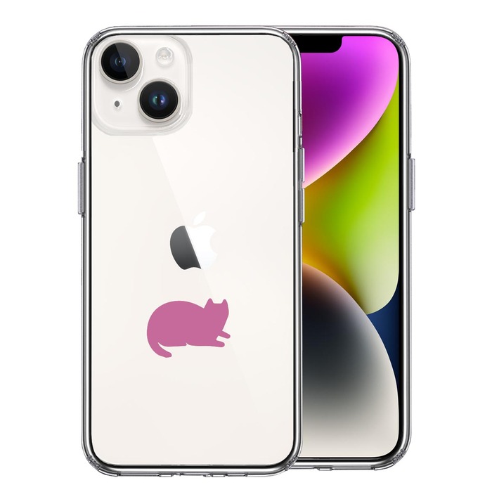 iPhone14 ケース クリア にゃんこ 伏せ ピンク スマホケース 側面ソフト 背面ハード ハイブリッド -0