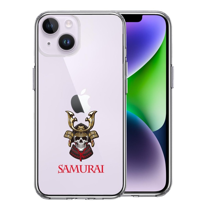 iPhone14Plus ケース クリア サムライ スカル武者 スマホケース 側面ソフト 背面ハード ハイブリッド-0