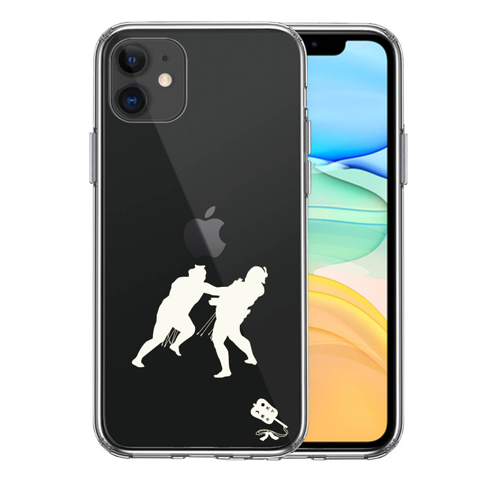 iPhone11 ケース クリア 相撲 おすもう 突き出し 白 スマホケース 側面ソフト 背面ハード ハイブリッド -0