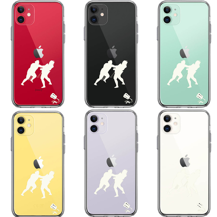 iPhone11 ケース クリア 相撲 おすもう 突き出し 白 スマホケース 側面ソフト 背面ハード ハイブリッド -1