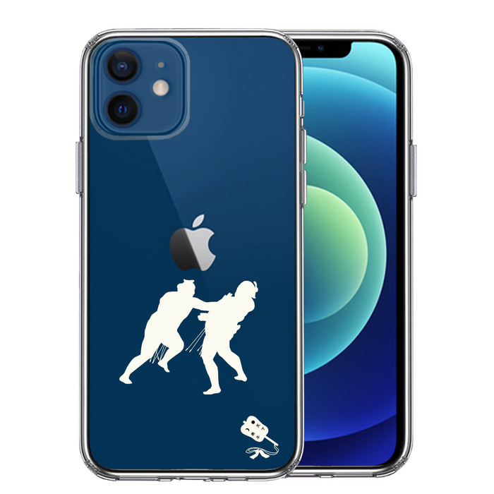 iPhone12 ケース クリア 相撲 おすもう 突き出し 白 スマホケース 側面ソフト 背面ハード ハイブリッド -0
