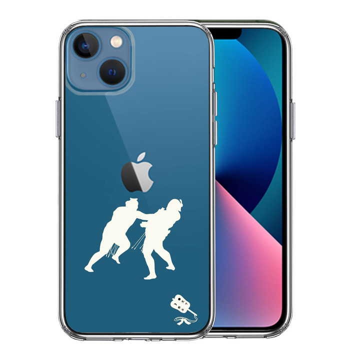 iPhone13 ケース クリア 相撲 おすもう 突き出し 白 スマホケース 側面ソフト 背面ハード ハイブリッド -0