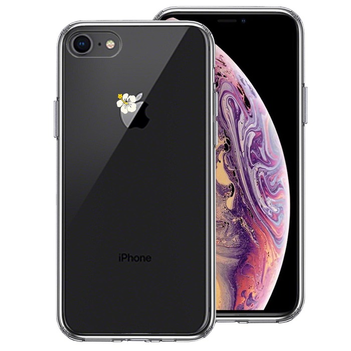 iPhone7 iPhone8 兼用 ケース クリア りんご に ハイビスカス スマホケース 側面ソフト 背面ハード ハイブリッド -0