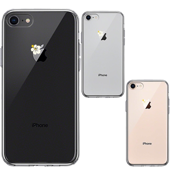 iPhone7 iPhone8 兼用 ケース クリア りんご に ハイビスカス スマホケース 側面ソフト 背面ハード ハイブリッド -1