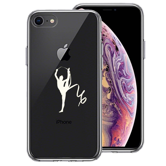 iPhone7 iPhone8 兼用 ケース クリア 新体操 リボン ホワイト スマホケース 側面ソフト 背面ハード ハイブリッド-0