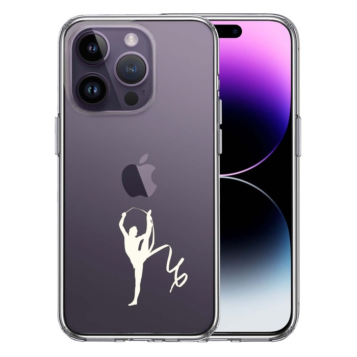 iPhone14Pro ケース クリア 新体操 リボン ホワイト スマホケース 側面ソフト 背面ハード ハイブリッド-0