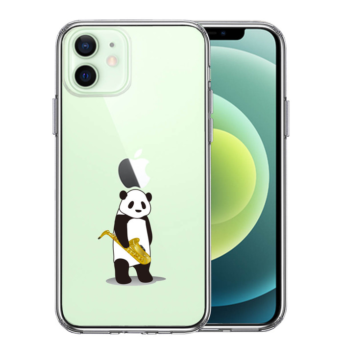 iPhone12 ケース クリア サックス パンダ スマホケース 側面ソフト 背面ハード ハイブリッド-0