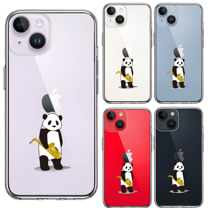 iPhone14Plus ケース クリア サックス パンダ スマホケース 側面ソフト 背面ハード ハイブリッド-1