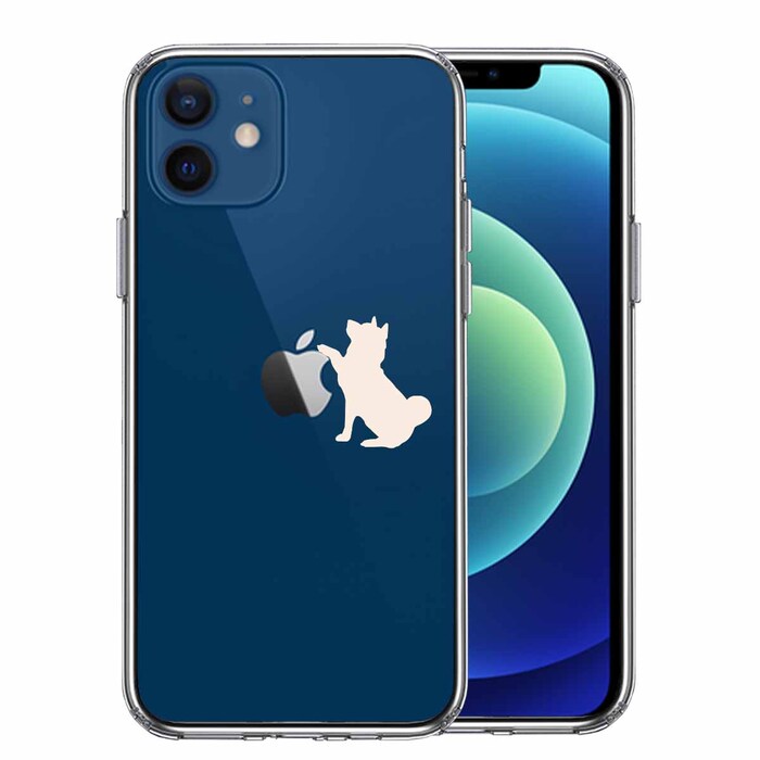 iPhone12 ケース クリア わんこ お手 ホワイト スマホケース 側面ソフト 背面ハード ハイブリッド-0