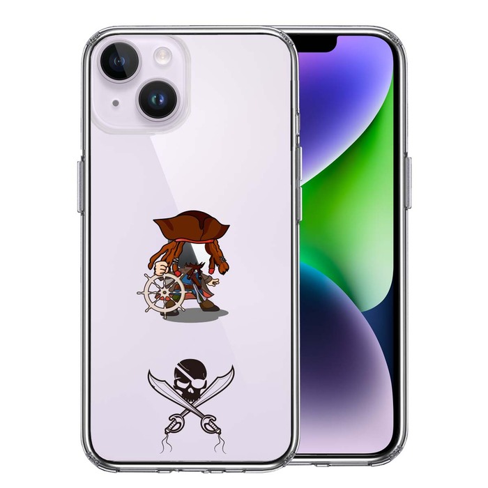 iPhone14Plus ケース クリア 海賊 帆船 スカル スマホケース 側面ソフト 背面ハード ハイブリッド -0