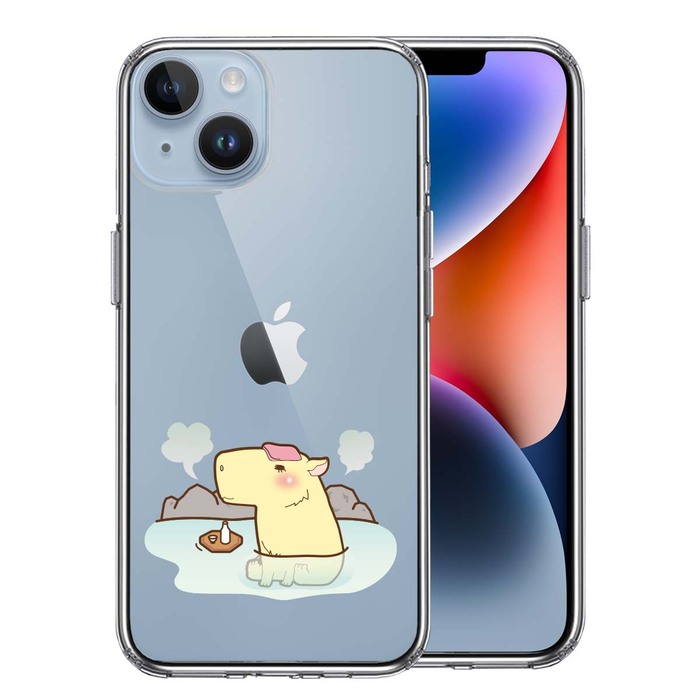 iPhone14Plus ケース クリア カピバラ 温泉 スマホケース 側面ソフト 背面ハード ハイブリッド -0