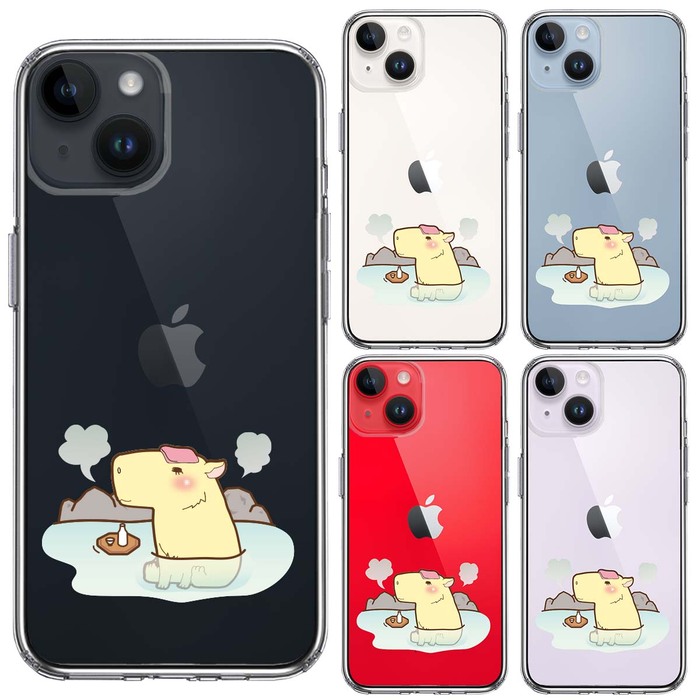 iPhone14Plus ケース クリア カピバラ 温泉 スマホケース 側面ソフト 背面ハード ハイブリッド -1