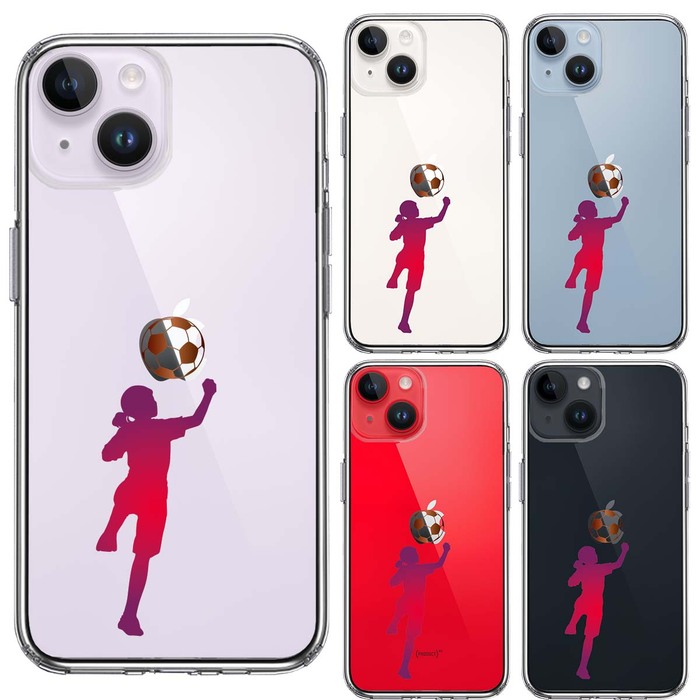 iPhone14 ケース クリア サッカー ヘディング 女子 スマホケース 側面ソフト 背面ハード ハイブリッド -1