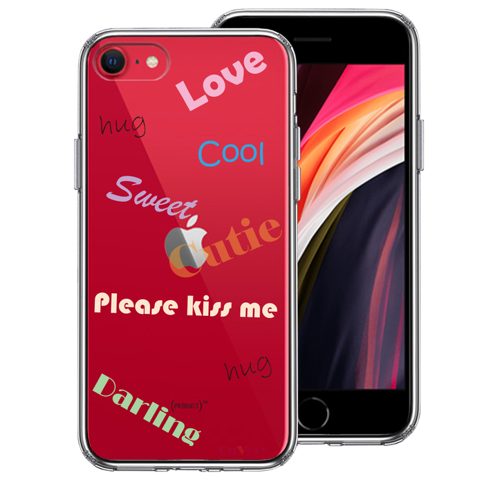 iPhoneSE 第3 第2世代 クリア ケース Love sweet hug cutie 文字 デザイン スマホケース 側面ソフト 背面ハード-0