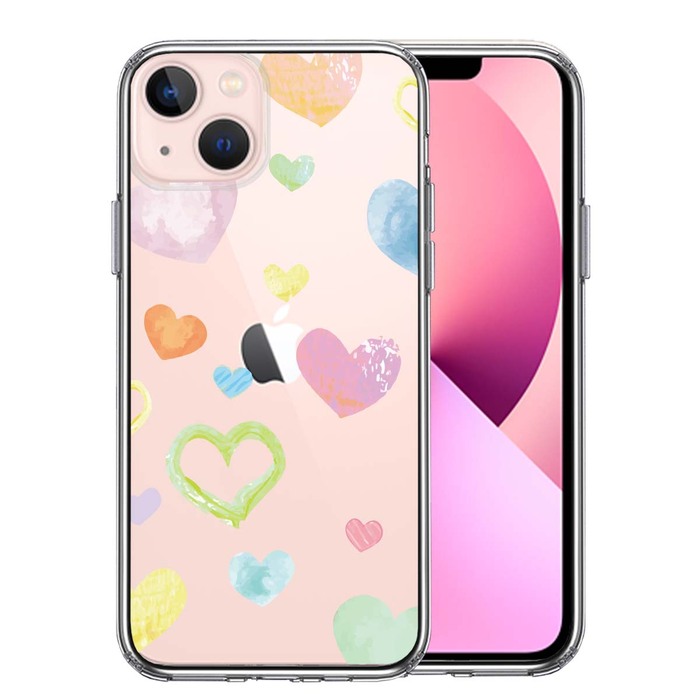 iPhone13 ケース クリア 水彩 ハート ドット dot スマホケース 側面ソフト 背面ハード ハイブリッド -0