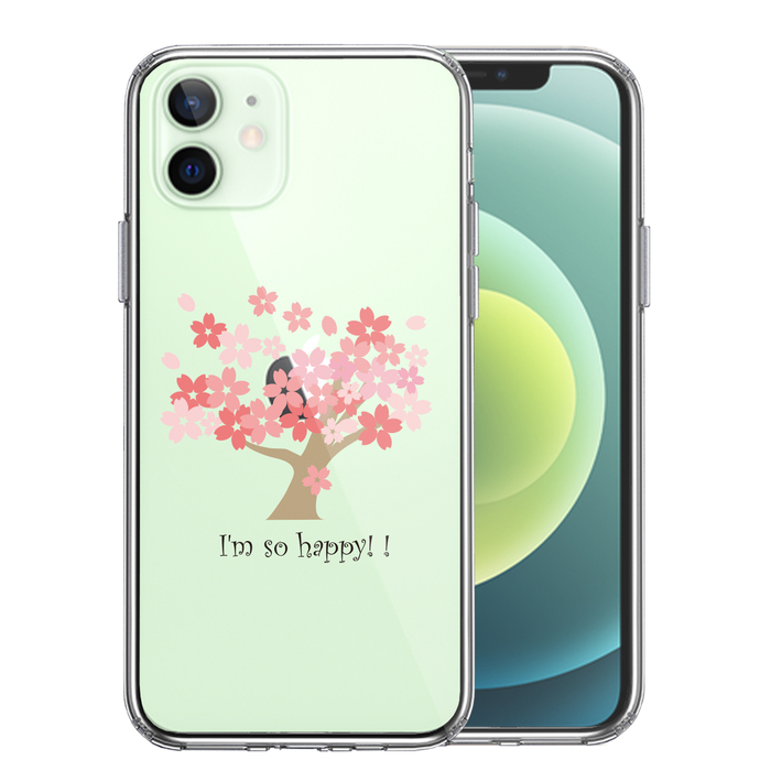 iPhone12mini ケース クリア HAPPY TREE 幸せの木 桜 スマホケース 側面ソフト 背面ハード ハイブリッド -0