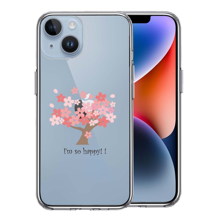 iPhone14Plus ケース クリア HAPPY TREE 幸せの木 桜 スマホケース 側面ソフト 背面ハード ハイブリッド -0