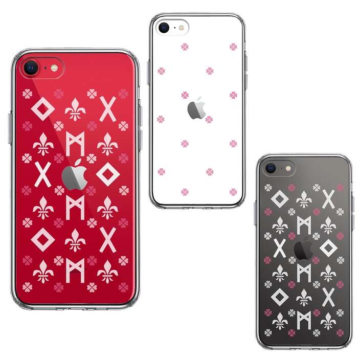 iPhoneSE ケース 第3世代 第2世代 クリア ルーン 文字 ピンク スマホケース 側面ソフト 背面ハード ハイブリッド -1