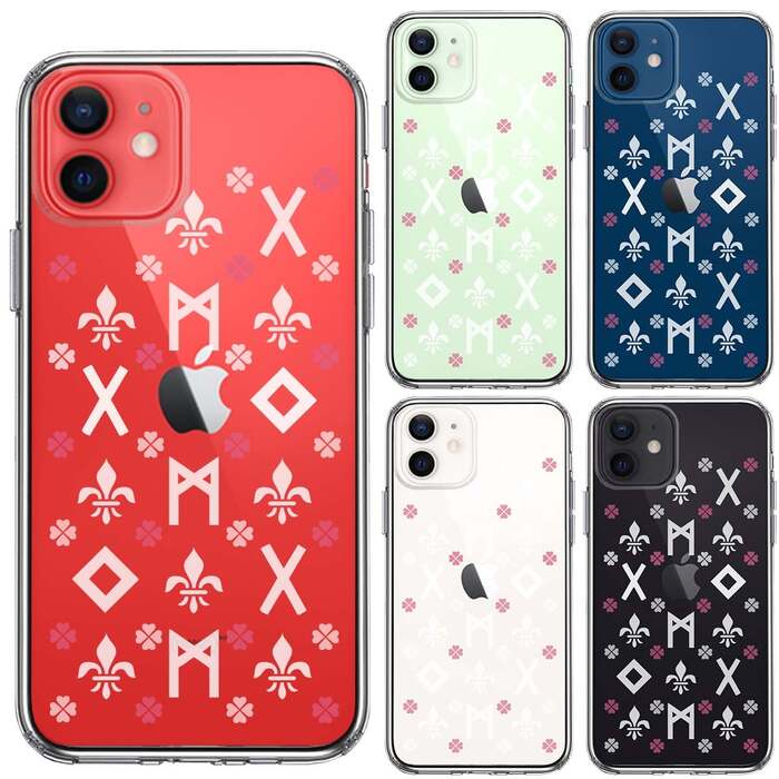 iPhone12 ケース クリア ルーン 文字 ピンク スマホケース 側面ソフト 背面ハード ハイブリッド -1