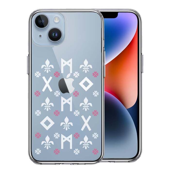 iPhone14 ケース クリア ルーン 文字 ピンク スマホケース 側面ソフト 背面ハード ハイブリッド -0