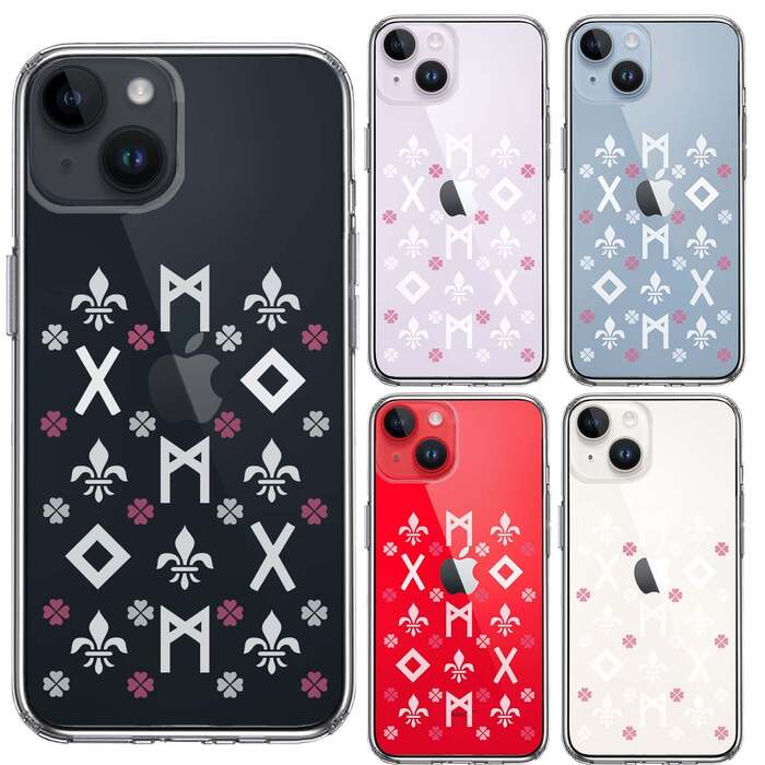 iPhone14 ケース クリア ルーン 文字 ピンク スマホケース 側面ソフト 背面ハード ハイブリッド -1