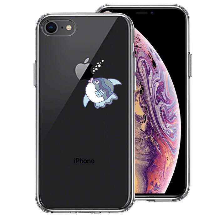 iPhone8 ケース クリア マンボウ りんごに チュッ スマホケース 側面ソフト 背面ハード ハイブリッド -0