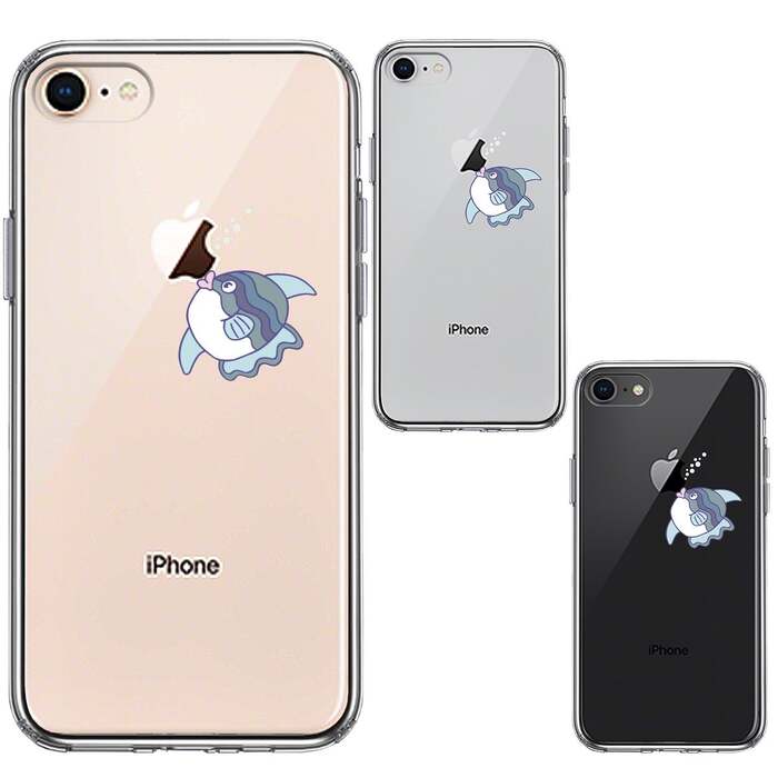 iPhone8 ケース クリア マンボウ りんごに チュッ スマホケース 側面ソフト 背面ハード ハイブリッド -1