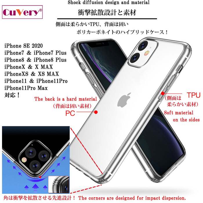iPhone11pro ケース クリア マンボウ りんごに チュッ スマホケース 側面ソフト 背面ハード ハイブリッド -4