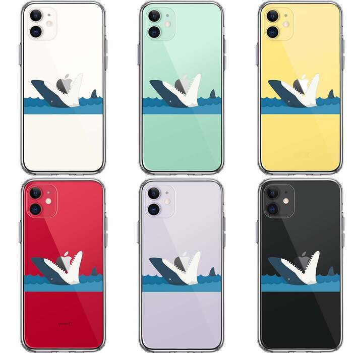 iPhone11 ケース クリア 鮫 サメ りんご パックン スマホケース 側面ソフト 背面ハード ハイブリッド -1