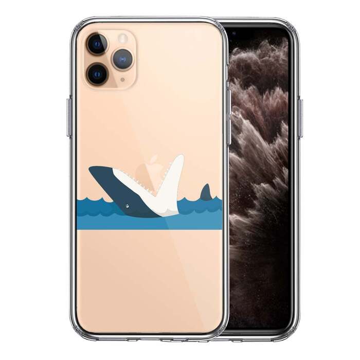 iPhone11pro ケース クリア 鮫 サメ りんご パックン スマホケース 側面ソフト 背面ハード ハイブリッド -0