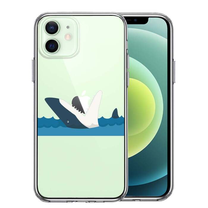 iPhone12 ケース クリア 鮫 サメ りんご パックン スマホケース 側面ソフト 背面ハード ハイブリッド -0