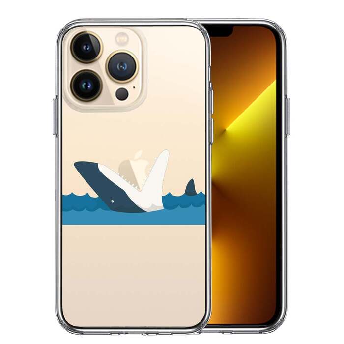 iPhone13Pro ケース クリア 鮫 サメ りんご パックン スマホケース 側面ソフト 背面ハード ハイブリッド -0