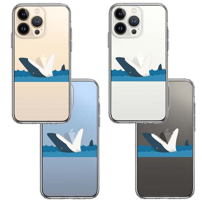 iPhone13Pro ケース クリア 鮫 サメ りんご パックン スマホケース 側面ソフト 背面ハード ハイブリッド -1