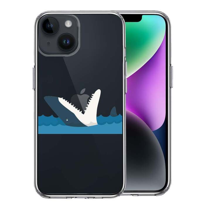 iPhone14Plus ケース クリア 鮫 サメ りんご パックン スマホケース 側面ソフト 背面ハード ハイブリッド -0