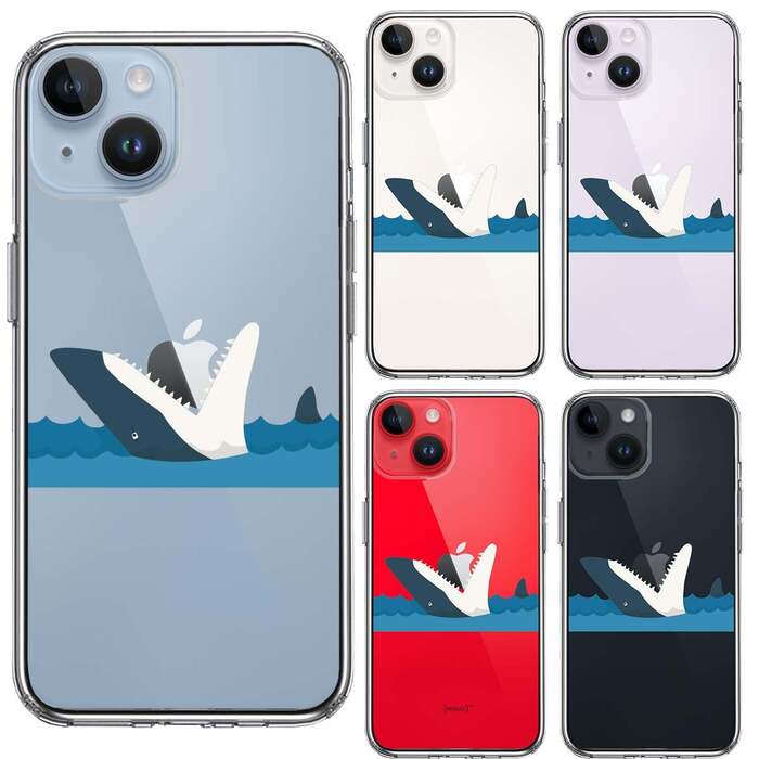 iPhone14Plus ケース クリア 鮫 サメ りんご パックン スマホケース 側面ソフト 背面ハード ハイブリッド -1