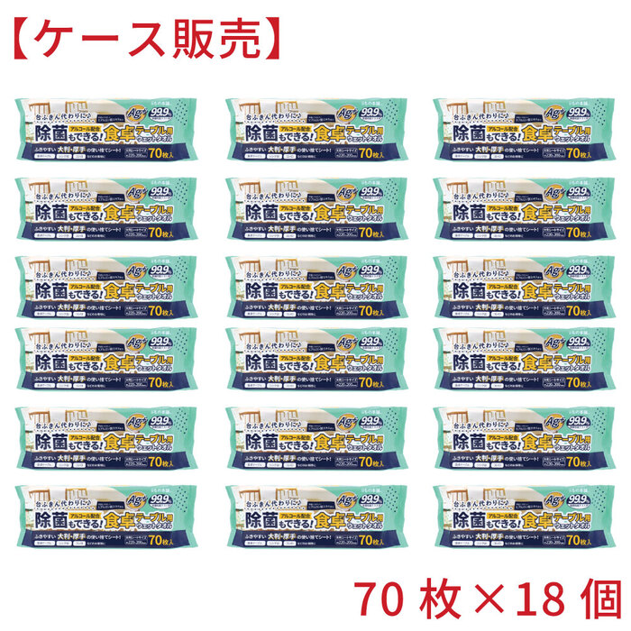 除菌もできる 食卓テーブル用ウェットタオル 70枚入×18個 ケース販売-0