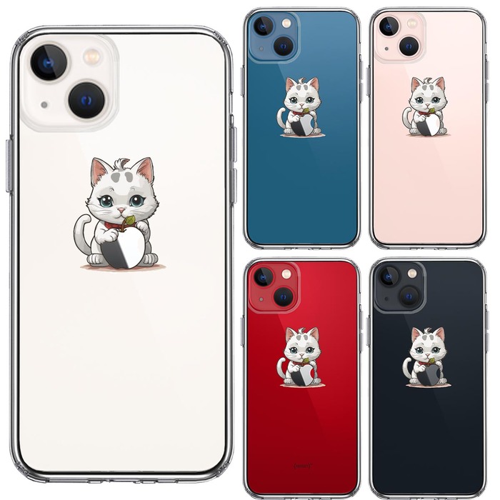 iPhone13 ケース クリア にゃんこ りんご なでなで スマホケース 側面ソフト 背面ハード ハイブリッド -1