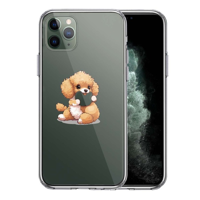 iPhone11proケース クリア トイプードル りんご もぐもぐ スマホケース 側面ソフト 背面ハード ハイブリッド -0