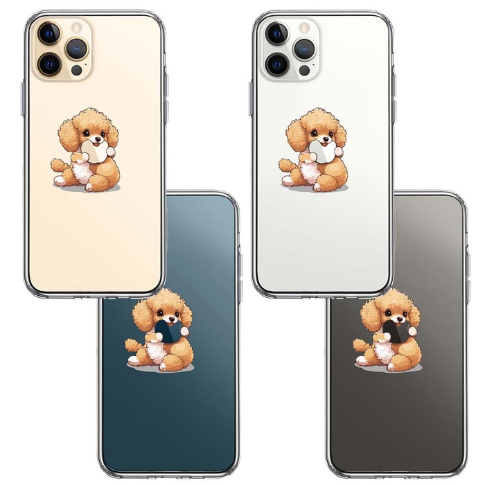 iPhone12Pro ケース クリア トイプードル りんご もぐもぐ スマホケース 側面ソフト 背面ハード ハイブリッド -1