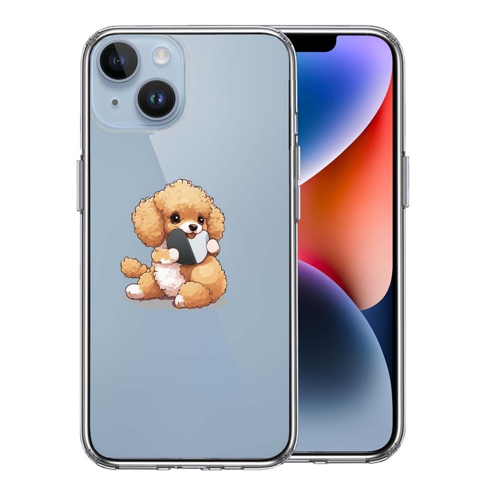 iPhone14Plus ケース クリア トイプードル りんご もぐもぐ スマホケース 側面ソフト 背面ハード ハイブリッド -0