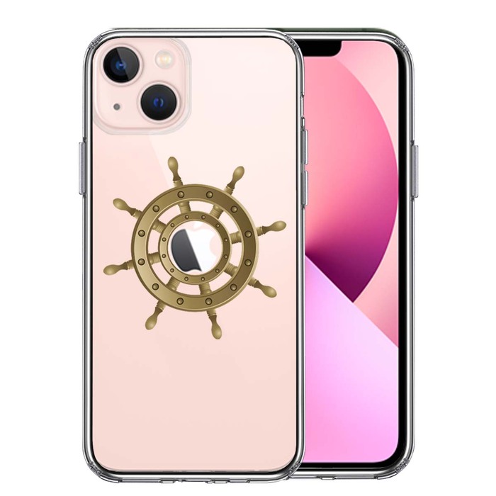 iPhone13mini ケース クリア 船 舵 舵輪 ハンドル スマホケース 側面ソフト 背面ハード ハイブリッド -0