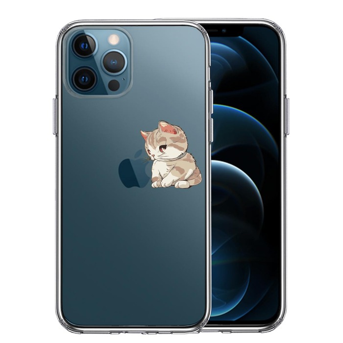 iPhone12Pro ケース クリア にゃんこ りんご にらめっこ スマホケース 側面ソフト 背面ハード ハイブリッド -0