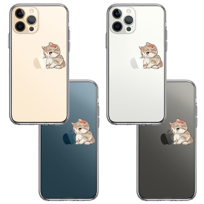 iPhone12Pro ケース クリア にゃんこ りんご にらめっこ スマホケース 側面ソフト 背面ハード ハイブリッド -1
