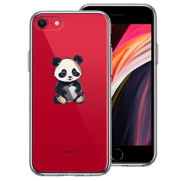 iPhoneSE ケース 第3世代 第2世代 クリア パンダ りんご なでなで スマホケース 側(cè)面ソフト 背面ハード ハイブリッド -0