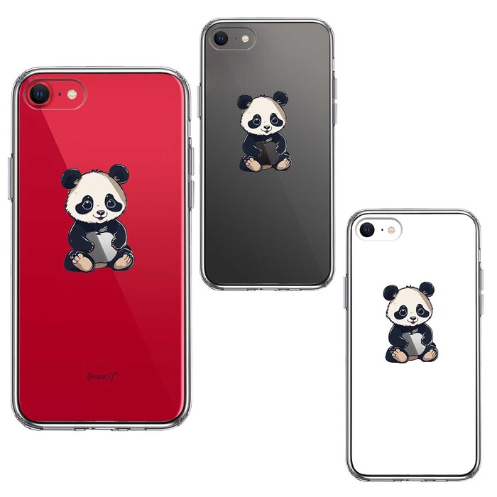 iPhoneSE ケース 第3世代 第2世代 クリア パンダ りんご なでなで スマホケース 側(cè)面ソフト 背面ハード ハイブリッド -1