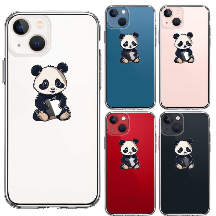 iPhone13mini ケース クリア パンダ りんご なでなで スマホケース 側面ソフト 背面ハード ハイブリッド -1