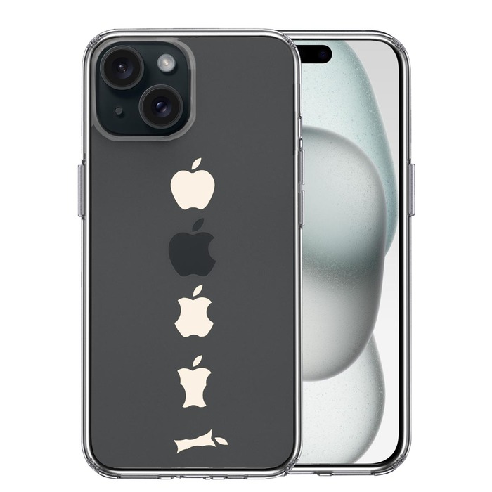 iPhone15Plus ケース クリア 食べられるリンゴ ホワイト スマホケース 側面ソフト 背面ハード ハイブリッド -0