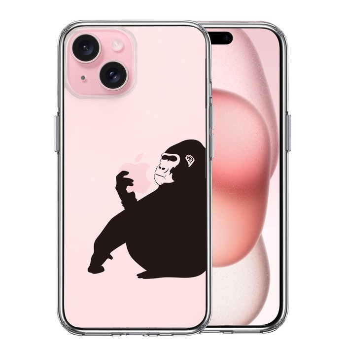 iPhone15Plus ケース クリア ゴリラ 動物 スマホケース 側面ソフト 背面ハード ハイブリッド -0