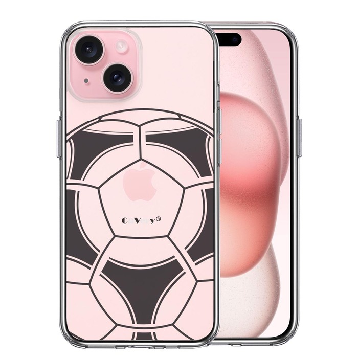 iPhone15Plus ケース クリア サッカーボール I Love Soccer スマホケース 側面ソフト 背面ハード ハイブリッド -0